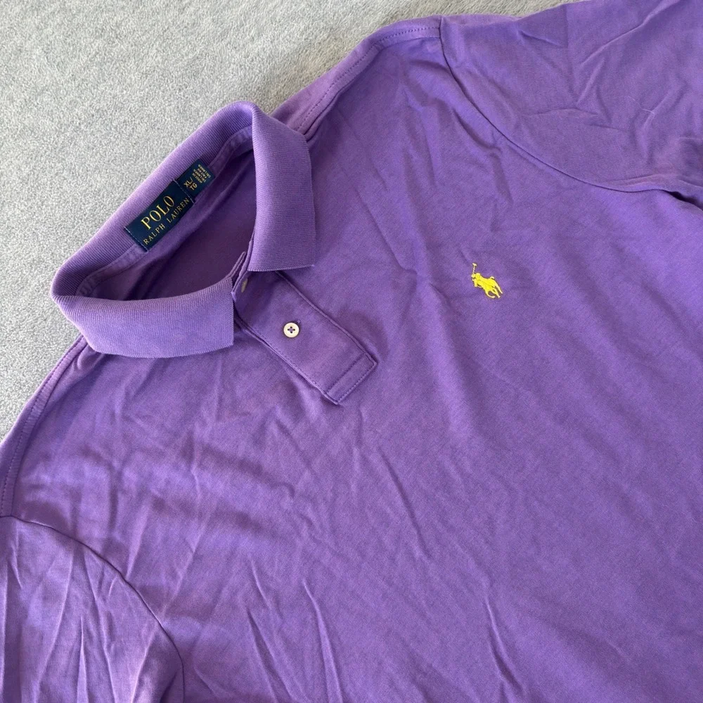 Polo Ralph Lauren Mens XL Purple Short Sleeve Yellow Pony Cotton Polo Shirt